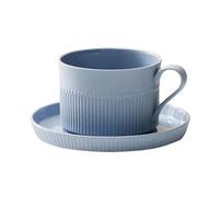 ZIUBMVDYC Ensemble de tasses à café en céramique rayures verticales 8,7 oz avec poignée et assiette(Haze Blue)
