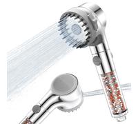 Zivacate Pommeau de Douche Filtrant [Haute Pression & Economie Deau] - 3 Types de Jets - avec brosse de massage en silicone et bouton d'arrêt eau