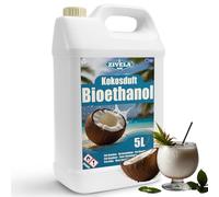 ZIVELA Bioéthanol 96,6 % 5 l | Alcool bio parfum noix de coco 96,6 % 5 l | Cheminée au bioéthanol | Parfum noix de coco | Combustion propre, sans fumée, flamme