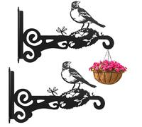 Ziwijity Lot de 2 crochets muraux robustes en métal pour plantes, mangeoires à oiseaux, carillons et lanternes - Supports de suspension inoxydables (noir)