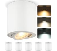 ZIZZLER Lot de 6 Spot en Saillie Blanc Plafond GU10, Trois Températures de Blanc, 6.5W 550lm Orientable Spot Plafonnier en Aluminium, Blanc Chaud, Neutre, Froid, Rond 80 x 84mm