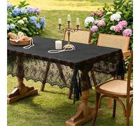 ZJIQOH Nappe Rectangulaire en Dentelle pour Extérieur, Nappe De Table Jardin avec Broderie Vintage et Transparente | pour Mariage, Fête, Pique-Nique et Décoration Maison(Black,135 x 180 cm)