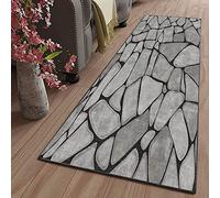 ZJXSNEH Tapis de Passage Couloir Cuisine Moderne Long Antiderapant Tissu en Polyester for Salon Chambre Entree Tapis à Motif de Géométriques Fleur de Pierre Grise 40X60CM/15.72X23.58inches Rectangle
