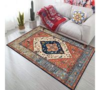 ZJXSNEH Tapis de Style Persan bohême Tapis antidérapant pour Salon Chambre étude Rectangle Tapis Boho Maroc Tapis Ethnique Tapis-Bleu Orange 60x90cm