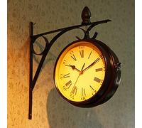 ZJYWMM Horloge Murale Classique de la Gare de Paddington de 13 Pouces Horloge de Jardin Double Face Horloge Murale de Jardin extérieur avec Support extérieur Horloge extérieure étanche Dé