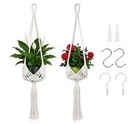 ZKAILCF Lot de 2 Suspensions Macramé pour Plantes, Porte-Plante Suspendu Bohème en Coton 84cm avec Crochets & Chevilles, Cache-Pot Suspendu pour Décoration Intérieure Extérieure Balcon Salon - Blanc