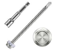 ZKAILCF Vis Autoforeuse Metal Inox 410 Vis Autoperforante 4.8x70mm 100Stk avec Rondelles D'étanchéité EPDM Fixation étanche et 1 Douilles Hexagonale pour Metal Bac Acier Bois Tôle Placo Toiture