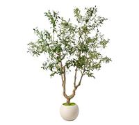 ZKIODV 210 cm Olive Artificiel, Olive Comme Vrai avec Tronc Naturel et Fruits, Arbre Artificiel avec Pot Blanc, Plantes Artificielles XXL, Plante Artificielle d’Intérieur, Grands Oliviers Artificiels