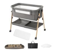 Zkiprm bébé cododo, cododo Bebe Pliable et Facile à Monter, Lit Bebe mit 4 Roues bloquables, moustiquaire, d’Un Sac de Voyage et d’Un Panier de Rangement | Maximal : 9 kg | 0 à 6 Mois （Gris Clair）