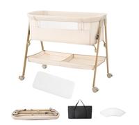 Zkiprm bébé cododo, cododo Bebe Pliable et Facile à Monter, Lit Bebe mit 4 Roues bloquables, moustiquaire, d’Un Sac de Voyage et d’Un Panier de Rangement | Maximal : 9 kg | 0 à 6 Mois （Beige）