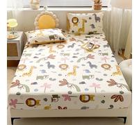 ZKTCYC Drap Housse 140x190 Enfant Animaux de Dessin Animé Protege Matelas 140x190 Bonnet 30 cm Lion Girafe ZèBre Parure de Lit Enfant en Microfibre avec Taie d'oreiller 65x65 cm