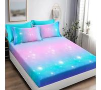 ZKTCYC Fille Protege Matelas 120x190 Dégradé de Couleurs Drap Housse 120x190 Bonnet 30 cm Enfant Garçon Fille Housse Matelas en Microfibre avec Taie d'oreiller 65x65 cm