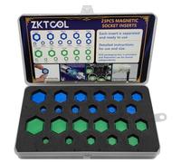 ZKTOOL 23 Pièces Douilles Magnétiques, Inserts pour SAE et Métriques, 5/16" - 15/16", 8 MM - 21 MM, Tête de Douille Magnétique Universelle, Conception à Manchon Fendu