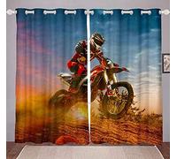 ZLLPRETTY 3D Rideau Occultant Rideaux Isolants Pilote de Moto de Cross-Country Rouge 150x166cm Rideau De Fenêtre Phonique en Polyester pour Chambre d'enfant Cuisine Salon Décoration