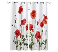 ZLLPRETTY Rideau Occultant Coquelicots Rouges Rideau de Fenêtre Isolant Thermique et Phonique en Polyester pour Chambre d'enfant Cuisine Salon Décoration,Lot de 2 x 140X250cm