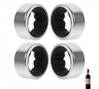 Zlokdraxy Verseur de Vin Plaquette, 4 Anneaux de Goutte en Acier Inoxydable Réutilisables, Accessoires Anti-Déversement pour Bouteilles de Vin, Bar, Restaurant et Maison