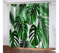 ZLQBed Rideaux Occultants Thermiques Plantes Tropicales Feuilles Rideau à Oeillet Isolant Thermique Microfibre Rideau de Fenêtre pour Salon Chambre Balcon Décoration 2 Panneaux 280x250cm