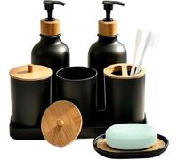 Zlqemik Porte-savon 2 flacons d'après-shampoing avec 2 pots à cotons-tiges | Porte-Savon avec Gobelot et Plateau pour Salle de Bain, Plan de Travail Cuisine, Rangement Dormitoire