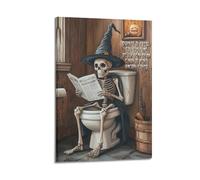 ZLXZPL Peinture murale sur toile pour bureau, affiche d'Halloween, squelette de toilettes, atmosphère humoristique, décorations d'Halloween, 20 x 30 cm, style cadre