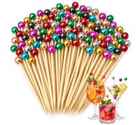 ZMaglorian 100 Pièces Brochettes cocktail bambou 12 cm, boule disco argentée pique aperitif jetable décoratif pour fruits et amuse-gueules boule disco decoration, pics finger-food pour buffet et fête