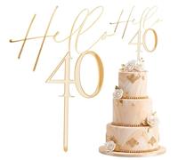 ZMaglorian Decoration Anniversaire 40 Ans Femme & Homme, Bougie Ans Acrylique, Hello 40 Décoration Gâteau avec Pic, Deco Gateau Anniversaire