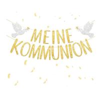 ZMaglorian Guirlande de Communion Dorée avec Bannière Pailletée et Motif Colombe, Guirlande en Papier pour Filles et Garçons, Suspendable au Mur, Fenêtre, Cheminée, Décoration Première Communion
