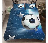 ZMDQD Parure de Lit 90x190 Enfant Ballon de Foot Bleu Linge de Lit et Oreillers pour 1 Personne 100% Microfibre avec 1 taie d'oreillers de 65 x 65 cm (avec Fermeture Éclair)