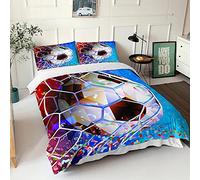 ZMDQD Parure de Lit 90x190 Enfant Ballon de Foot Bleu Linge de Lit et Oreillers pour 1 Personne 100% Microfibre avec 1 taie d'oreillers de 65 x 65 cm (avec Fermeture Éclair)