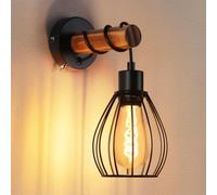 ZMH Applique murale avec interrupteur applique murale vintage bois noir | E27 spot mural industriel en métal lampe de chevet rétro pour salon chambre couloir - sans ampoule
