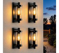 ZMH Appliques murales LED pour extérieur, lot de 4, style vintage, douille E27, appliques murales extérieures noires, indice de protection IP65, idéales pour couloir, mur intérieur, maison, terrasse,