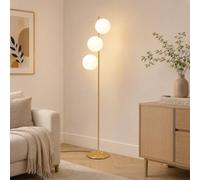 ZMH Lampadaire moderne pour salon - 3 ampoules E27 - Design doré - Avec interrupteur à pied - En métal - Boule de verre - Pour chambre à coucher, bureau, hôtel - Sans ampoule