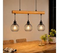 ZMH Suspension de table à manger vintage en bois lampe suspendue E27 à 3