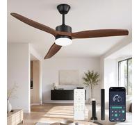 ZMISHIBO Ventilateur de Plafond avec Lumière 132 cm, 3 Pales ABS Finition Noyer, Moteur DC Silencieux 45W, LED Diminuable 3000-6000K, Application & Télécommande, 6 Vitesses, avec Tiges de Suspension