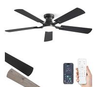ZMISHIBO Ventilateur de Plafond avec Lumière 132 cm,Moteur DC Réversible | Ventilateur Silencieux avec Télécommande et App, Plafonnier Ventilateur Design Plat, LED 20W Dimmable, Noir / Bois clair