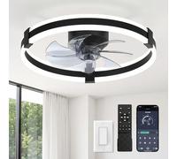 ZMISHIBO Ventilateur de plafond avec lumière 51 cm Noir,Ventilateur Plafond silencieux avec moteur DC,APP & télécommande,6 vitesses,mémoire,3000K-6500K,dimmable 15%-100%,Timer 2H