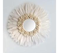 ZNKZJ Miroir Suspendu avec Plume, Boho Fait Main Maison Ronde décoration en Miroir Mural en macramé pour Le Salon Chambre Couloir, Cadeau Parfait,White_45cm