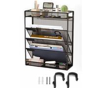 ZNMYDMT Organiseur mural en maille 5 niveaux, 3 poches verticales à suspendre plateau supérieur/inférieur | 2 crochets | Support mural et porte pour bureau et maison