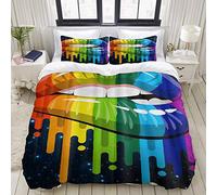 ZOANEN Housse de Couette 220x240cm - LGBT Gay Rainbow Lips - Parure de Lit 2 Personnes 3 Pièces Sets de Housse Couette avec 2 Taies d'oreiller 50x75cm