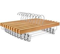 Zober Premium Jupe cintres en bois avec réglable Clips (lot de 10) antidérapant Cintre pour pantalons en bois de lotus Pantalon cintres, pantalons, 33 cm 10 Pack Skirt Hangers bois naturel