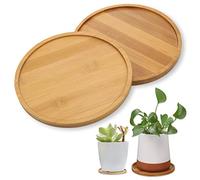 Zocipro 2 Pièce Soucoupes en Bambou 15.5cm Plateau en Bambou Rond | Soucoupe Bambou Plante Plateau de Service Rond Soucoupe Pot de Fleur Bois pour Tasses, Services à Thé, Vase, Collations
