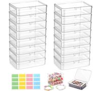 Zocipro Lot de 16 Boîtes en Plastique Transparent avec Couvercle - 10 x 7,5 x 2,5 cm, Mini Rangement avec Étiquettes Colorées pour Cartes à Jouer, Perles, Bijoux et Loisirs Créatifs