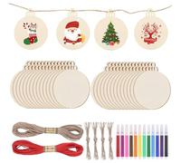 Zocipro Lot de 40 Boule de Noel a Peindre, Boules Noel a Decorer Rondes en Bois Vierges à Suspendre avec 12 pcs de Stylos de Couleur et 2 pcs de Corde de Chanvre de 10 m, pour Décorations à Suspendre