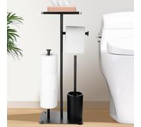 Zocipro Porte-Papier Toilette en Acier Inoxydable Debout avec Brosse, Dérouleur Papier Toilette sur Pied, Serviteur WC, Brosse WC et Derouleur Papier, Noir