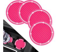 Zodazoqa Lot de 4 sous-Verres de Voiture, sous-Verres universels à Strass, Jolis sous-Verres en Silicone antidérapants de 7 cm pour Porte-gobelets, Accessoires intérieurs (Rose/Lot de 2)