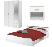 Zodiac Complete Room : Lit 140x190 avec tiroir + armoire 3 portes et 2 tiroirs + 2 chevets - Décor blanc - Parisot