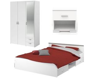 Zodiac Complete Room : Lit 140x190 avec tiroir + armoire 3 portes et 2 tiroirs + 2 chevets - Décor blanc - Parisot