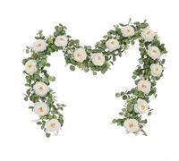 Zoegneer Guirlande d'eucalyptus artificiel et de vigne de rose en rotin de 195 cm - Blanc rouge et rose - Plastique et tissu pour mariage, maison, jardin, fête, Noël, vacances, événement, décoration
