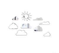Zoegneer Lot de 9 autocollants muraux en acrylique effet miroir nuage et soleil pour salon, chambre à coucher, mariage, anniversaire, fête prénatale, projets de bricolage Doré et argenté