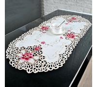 Zoegneer Nappe ovale blanche en dentelle - Chemin de table - Drapeau brodé - Petite nappe de table pour décoration de la maison (1 pièce)