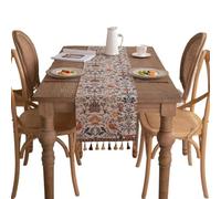 Zoegneer Table jacquard florale botanique double couche en mélange de polyester et coton avec extrémités à franges pour décoration vintage de salle à manger, cuisine, motif jardin rustique 33 x 160 cm